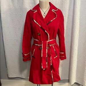 Bandolino Red Trench Coat with Patterned Trim